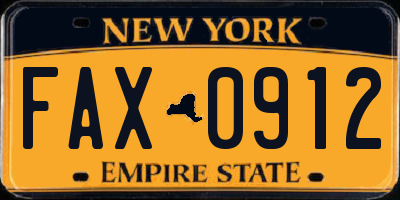 NY license plate FAX0912