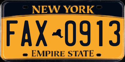 NY license plate FAX0913