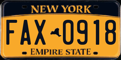 NY license plate FAX0918