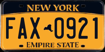 NY license plate FAX0921