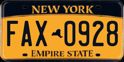 NY license plate FAX0928