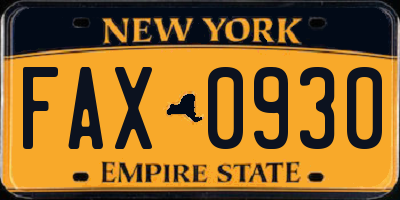 NY license plate FAX0930