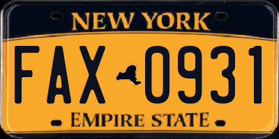 NY license plate FAX0931