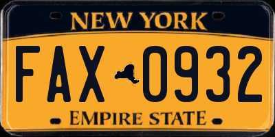 NY license plate FAX0932