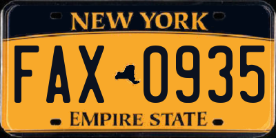 NY license plate FAX0935