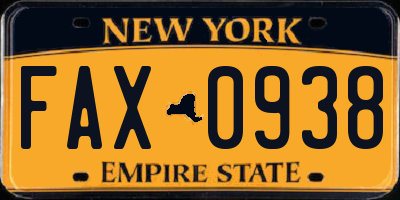 NY license plate FAX0938