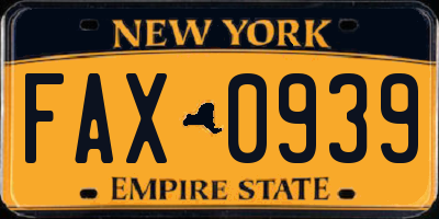 NY license plate FAX0939