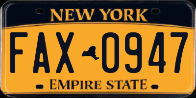 NY license plate FAX0947