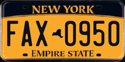 NY license plate FAX0950