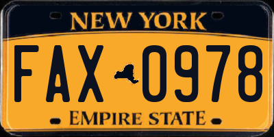 NY license plate FAX0978