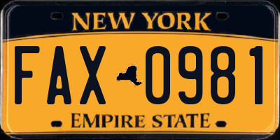 NY license plate FAX0981