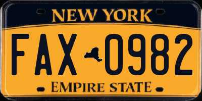 NY license plate FAX0982