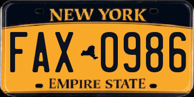 NY license plate FAX0986