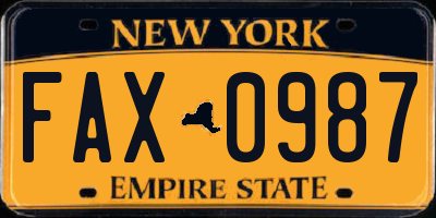 NY license plate FAX0987