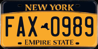 NY license plate FAX0989