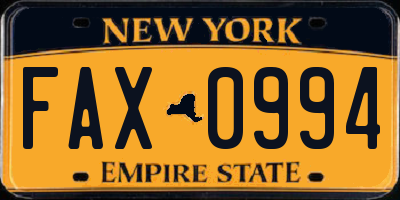 NY license plate FAX0994