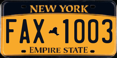 NY license plate FAX1003