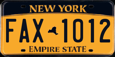 NY license plate FAX1012