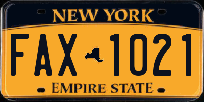 NY license plate FAX1021