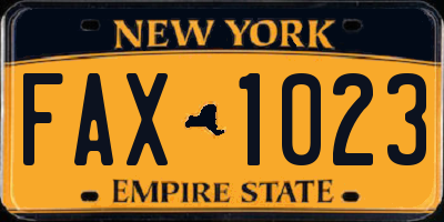 NY license plate FAX1023