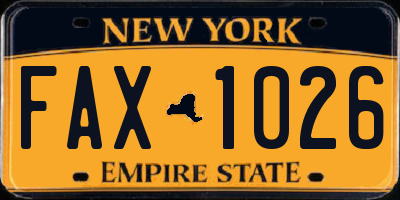 NY license plate FAX1026