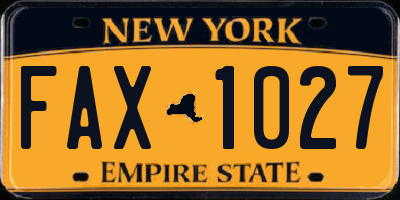 NY license plate FAX1027