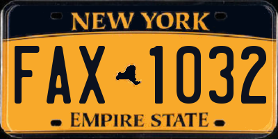 NY license plate FAX1032