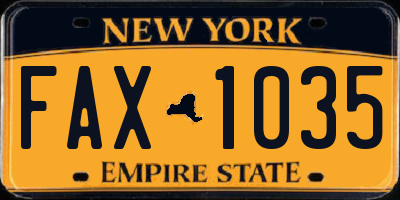 NY license plate FAX1035