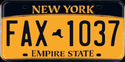 NY license plate FAX1037