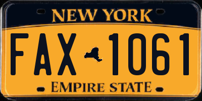 NY license plate FAX1061