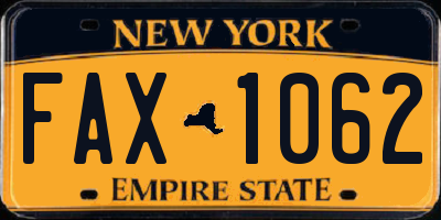 NY license plate FAX1062