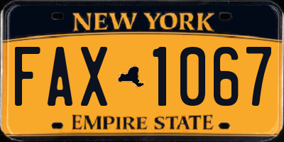 NY license plate FAX1067