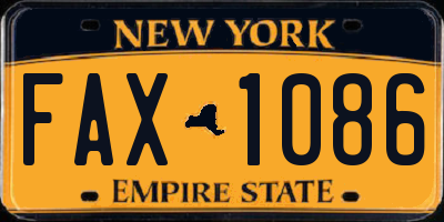 NY license plate FAX1086