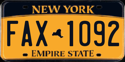 NY license plate FAX1092