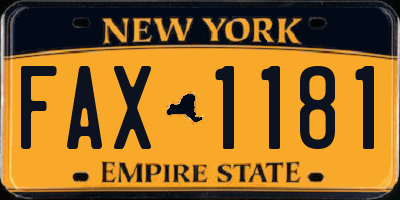 NY license plate FAX1181