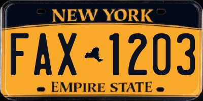 NY license plate FAX1203