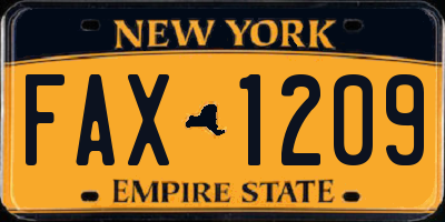 NY license plate FAX1209