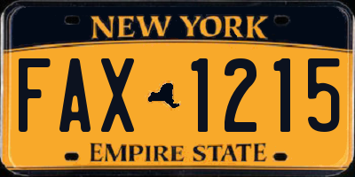 NY license plate FAX1215