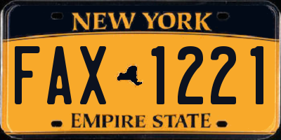 NY license plate FAX1221
