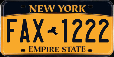 NY license plate FAX1222