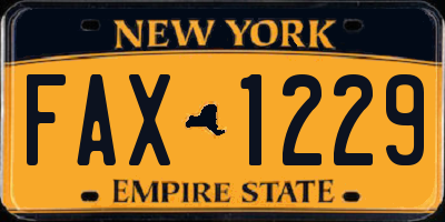 NY license plate FAX1229