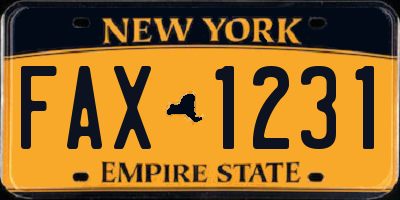 NY license plate FAX1231