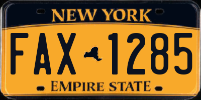 NY license plate FAX1285