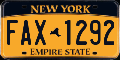 NY license plate FAX1292