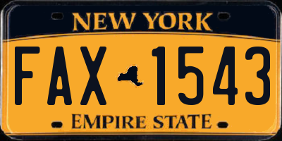 NY license plate FAX1543