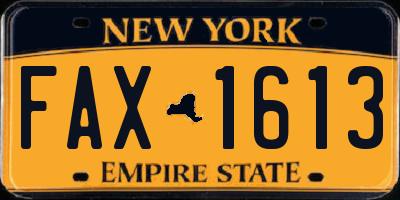 NY license plate FAX1613