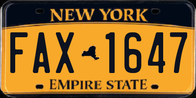 NY license plate FAX1647