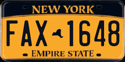 NY license plate FAX1648