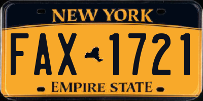 NY license plate FAX1721