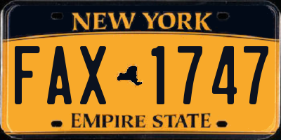 NY license plate FAX1747